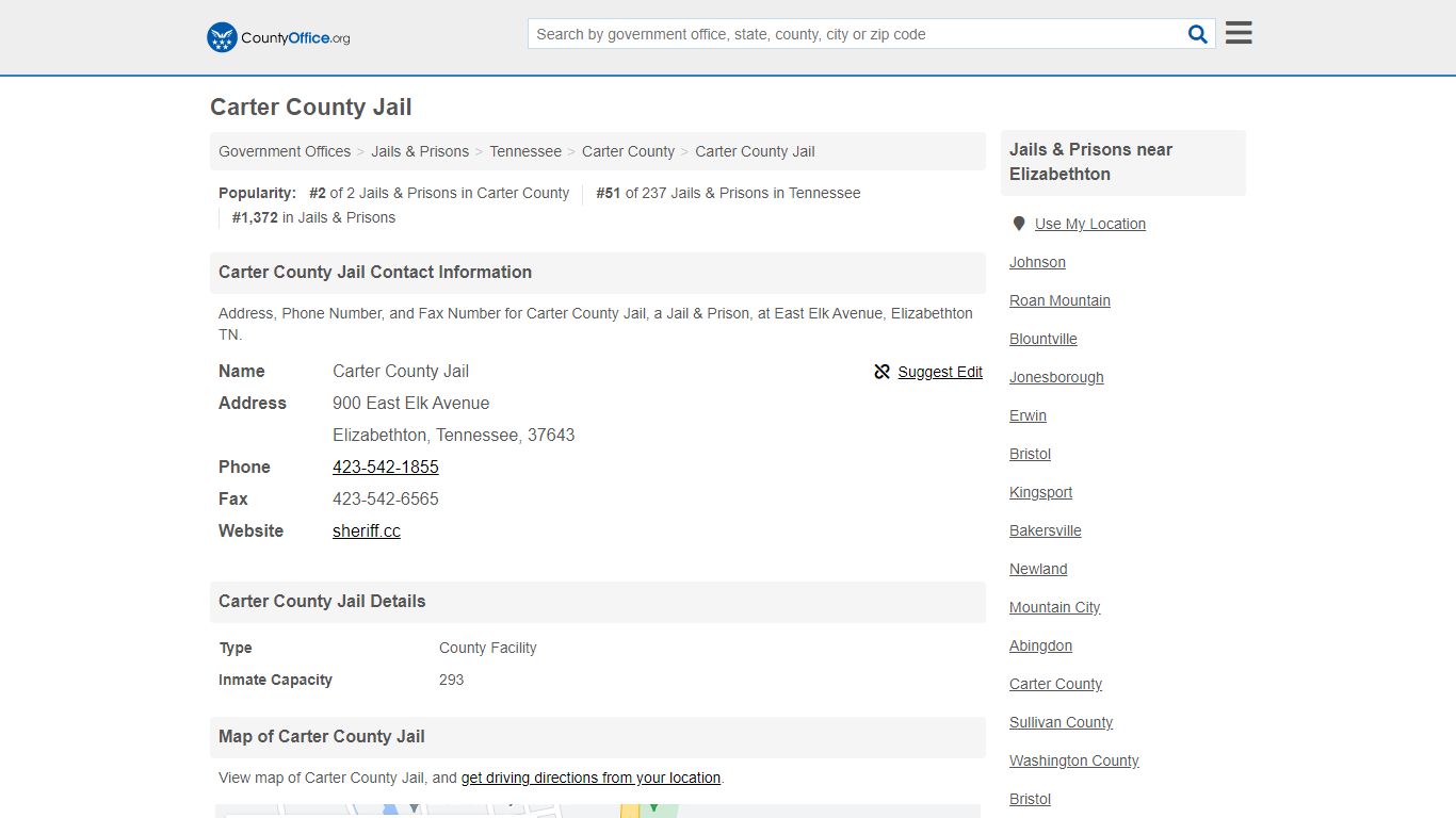 Carter County Jail - Elizabethton, TN (Address, Phone, and Fax)
